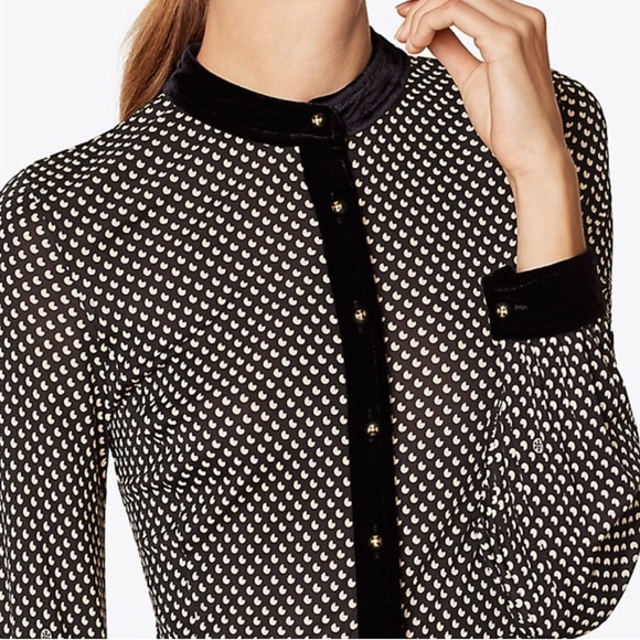 Tory Burch Anja Midi Dress A Line Velvet Silk Black Jazz Dot Classic Dressy XL - Picture 3 of 15